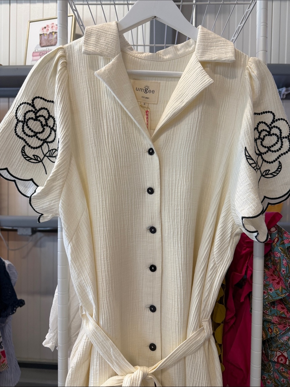 Umgee Cream Button-Front Dress with Black Floral Embroidery - Picture 5 of 10
